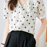 French polka dot puff sleeve shirt