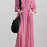 V-neck solid color loose dress