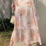 Printed ruffle tie skirt