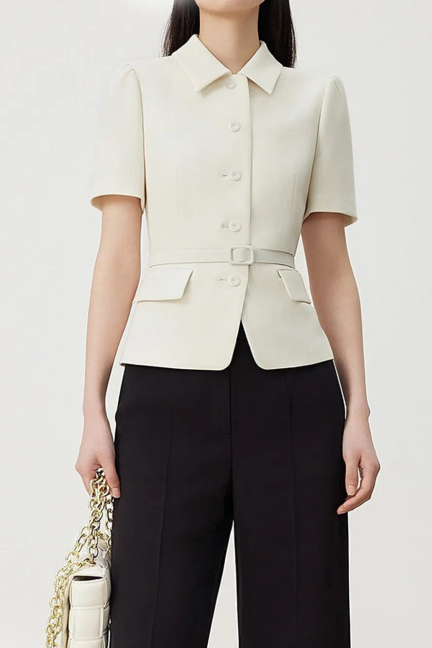 Minimalist short sleeve collared blazer - liwisi