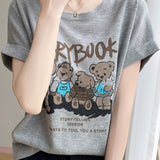 Lettered bear graphic short sleeve T-shirt - liwisi