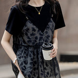 Spliced printed faux two-piece T-shirt