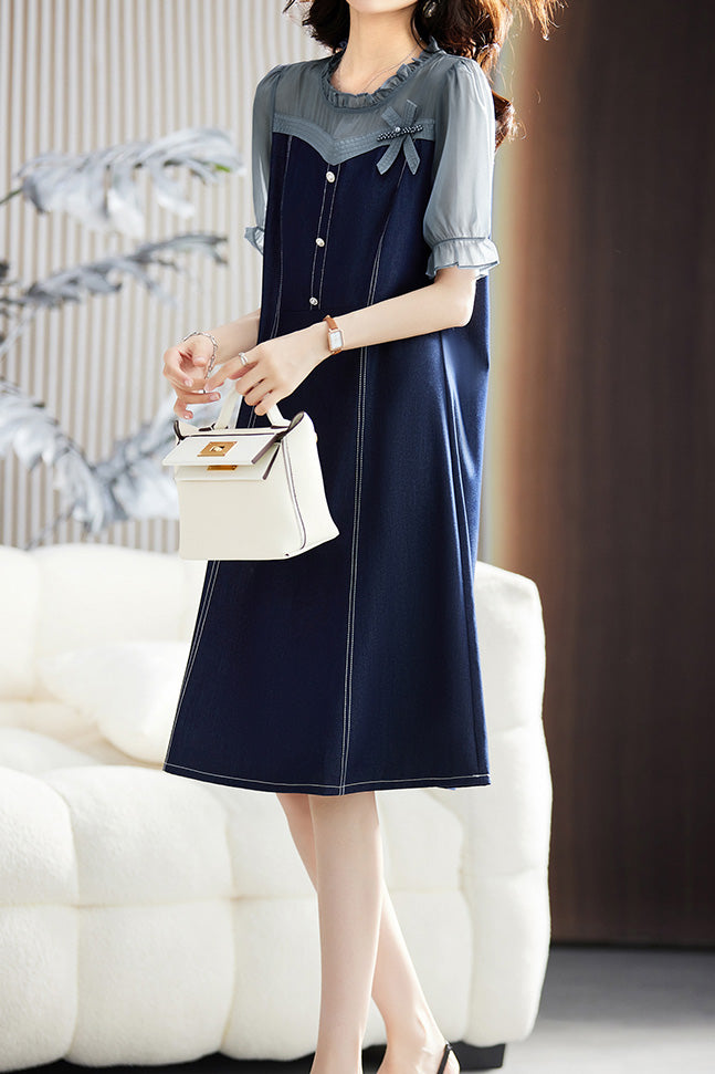 Chic Patchwork Denim Dress - liwisi