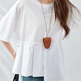Round neck short sleeve irregular pure cotton T-shirt