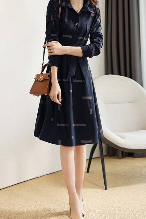 Geometric Print Croissant Sleeve Flare Shirt Dress Geometric Print Croissant Sleeve Flare Shirt Dress