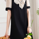 Elegant patchwork short sleeve dress - liwisi