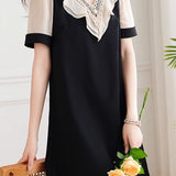 Elegant patchwork short sleeve dress - liwisi