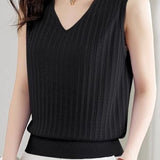 V-neck sleeveless textured knit tank top