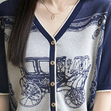V-neck color block knit T-shirt