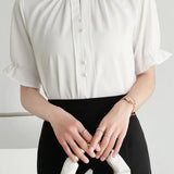 Ruffled new Chinese-style short sleeve shirt