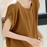 Round neck cap sleeve solid color shirt