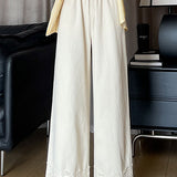 Lace trim spliced pants