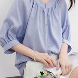 Casual gathered raglan lantern sleeve shirt - liwisi
