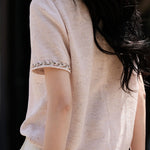 Sequin round neck short sleeve T-shirt - liwisi