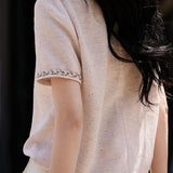 Sequin round neck short sleeve T-shirt - liwisi