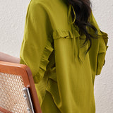 Solid color ruffle edge shirt