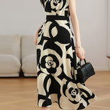 V-neck color block printed dress