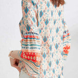 V-neck bell sleeve printed top