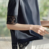 Hollow lace solid color T-shirt