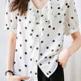 French polka dot puff sleeve shirt