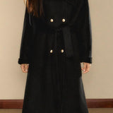 Casual Scarf Collar Gold Button Double-Faced Woolen Coat