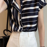 Color block high-neck striped shirt