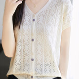 Solid color hollow knit T-shirt