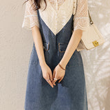 Lace spliced denim dress