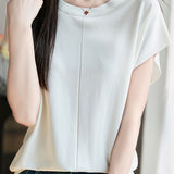 Minimalist versatile round neck top - liwisi