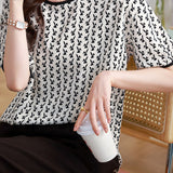 Rabbit print color block round neck T-shirt
