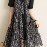 Casual faux two-piece ruffled dress - liwisi