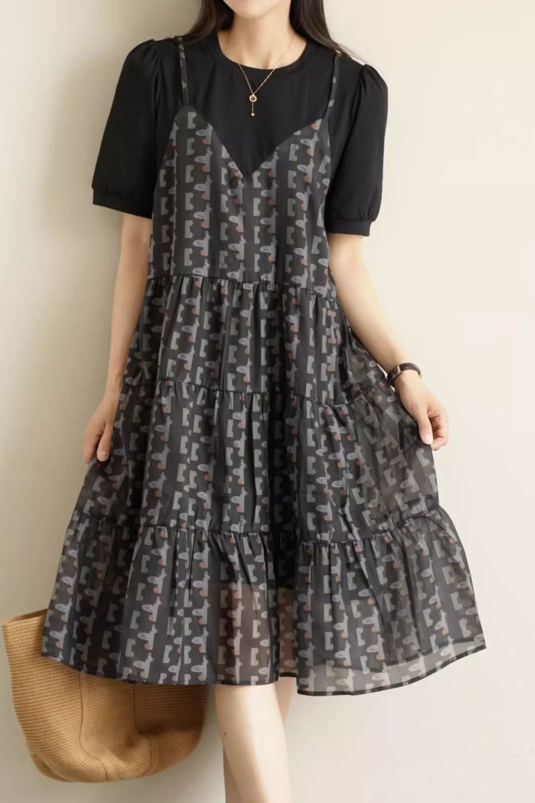 Casual faux two-piece ruffled dress - liwisi