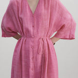 V-neck solid color loose dress