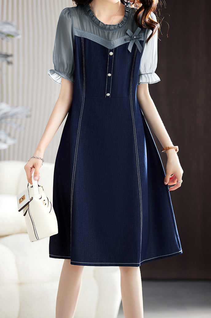 Chic Patchwork Denim Dress - liwisi