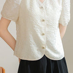 A-line bubble short sleeve button-up shirt - liwisi