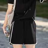 Color block hooded sweatshirt and shorts set