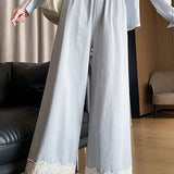Lace trim spliced pants