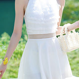 Halter neck clasp one-piece skirt swimsuit
