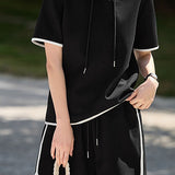 Color block hooded sweatshirt and shorts set