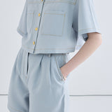 Lace collared short sleeve shorts set