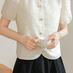 A-line bubble short sleeve button-up shirt - liwisi