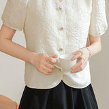 A-line bubble short sleeve button-up shirt - liwisi