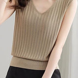 V-neck sleeveless textured knit tank top