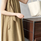 Solid color tie waist tank dress