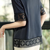 Hollow lace solid color T-shirt
