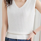 V-neck sleeveless textured knit tank top