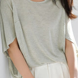 Batwing sleeve knitted top with floral mesh