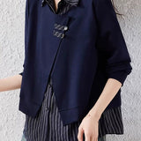 Casual Lapel Spliced Fake Two-Piece Long Sleeve Sweatshirt