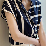 Color block high-neck striped shirt
