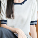 Ice silk color-blocked pullover knit top